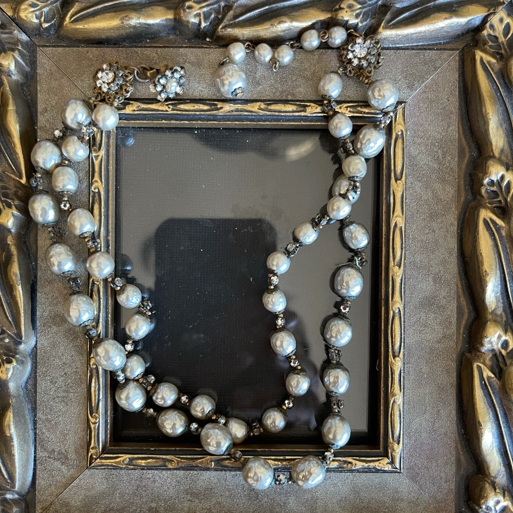 Miriam Haskell Signed!  Authentic pristine baroque pearl necklace/rhinestone…